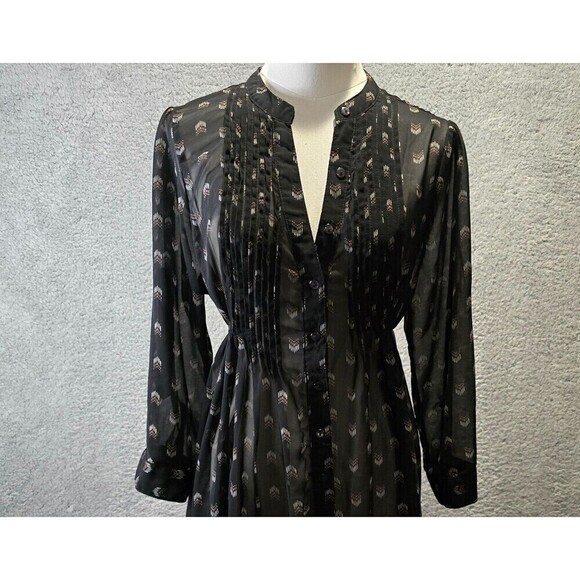 American Rag Cie Batik Blouse/Tunic Sz L Pleat front Tie Back Boho Tribal Aztec - Picture 2 of 9
